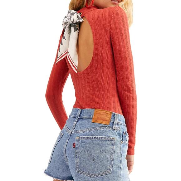 Free People Party In The Back Mock Neck Tie Back Top - Picture 1 of 8